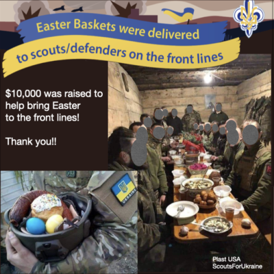 Easter baskets were delivered to the frontline scouts defending Ukraine